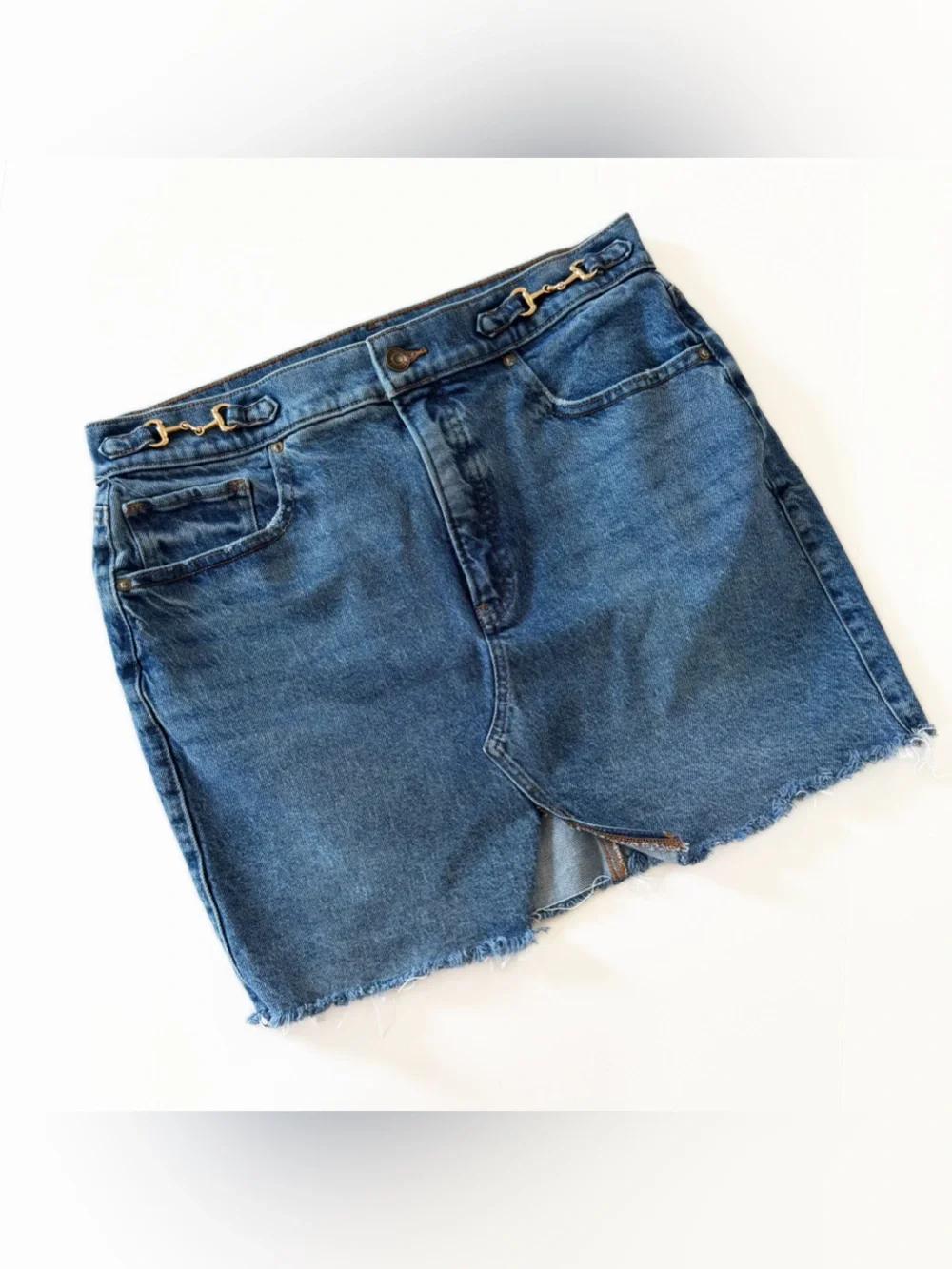 Express Skirt Womens 10 Horsebit High Rise Denim Mini